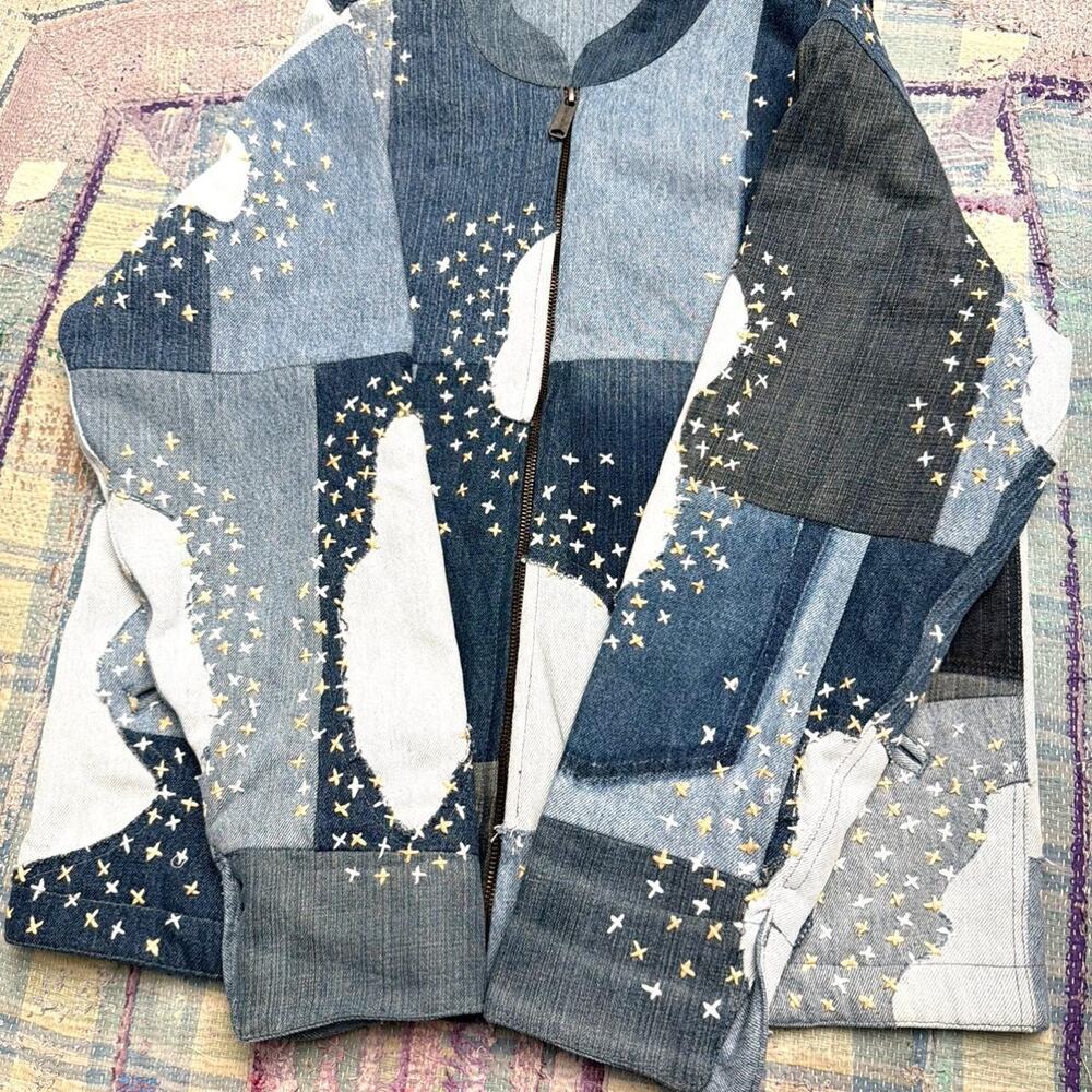 Custom Upcycled bomber jacket with sashiko handstitching - Picture 6 of 8